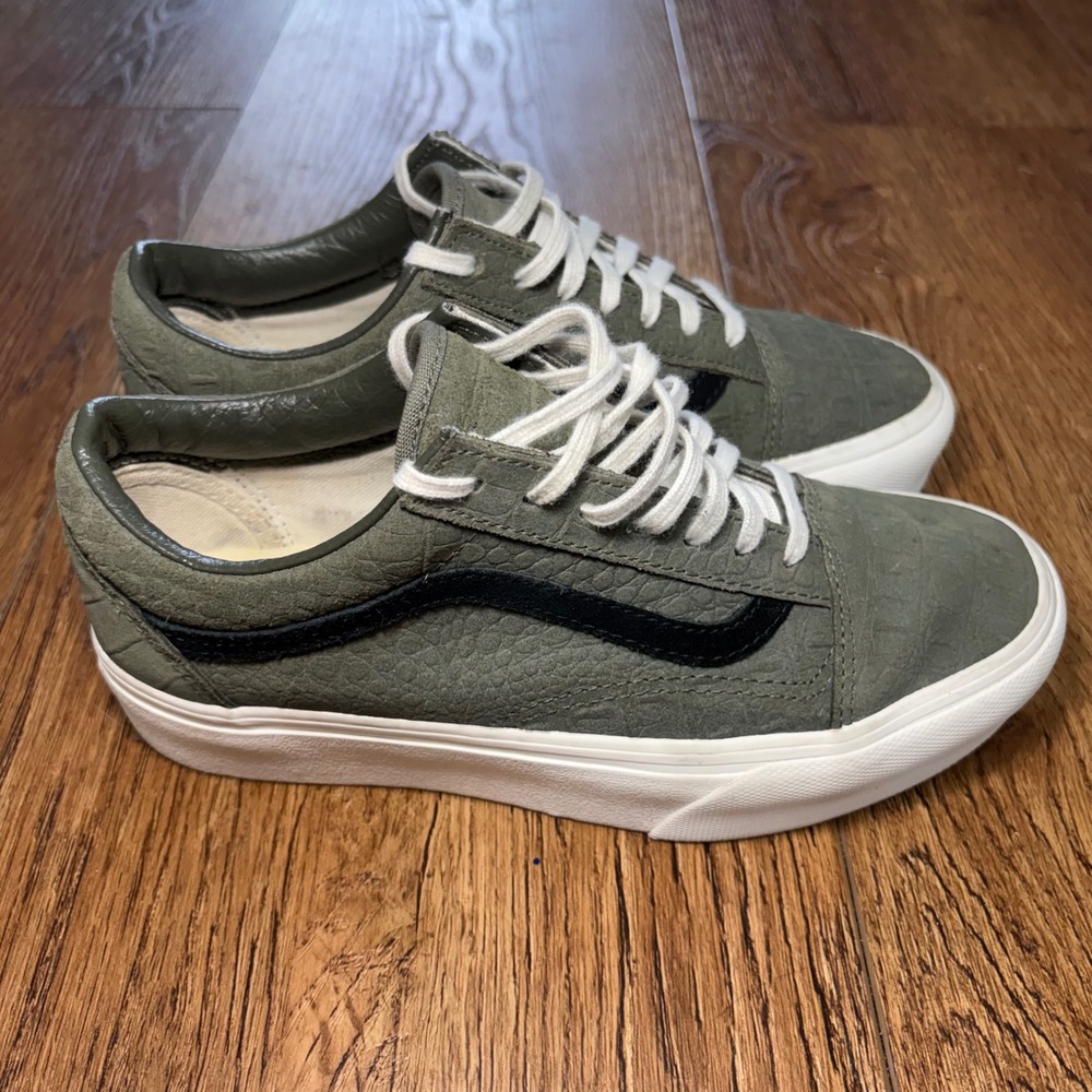 Vans Old Skool Olive Green Embossed Croc Sneakers Mens 5 Womens 6.5 Low Top